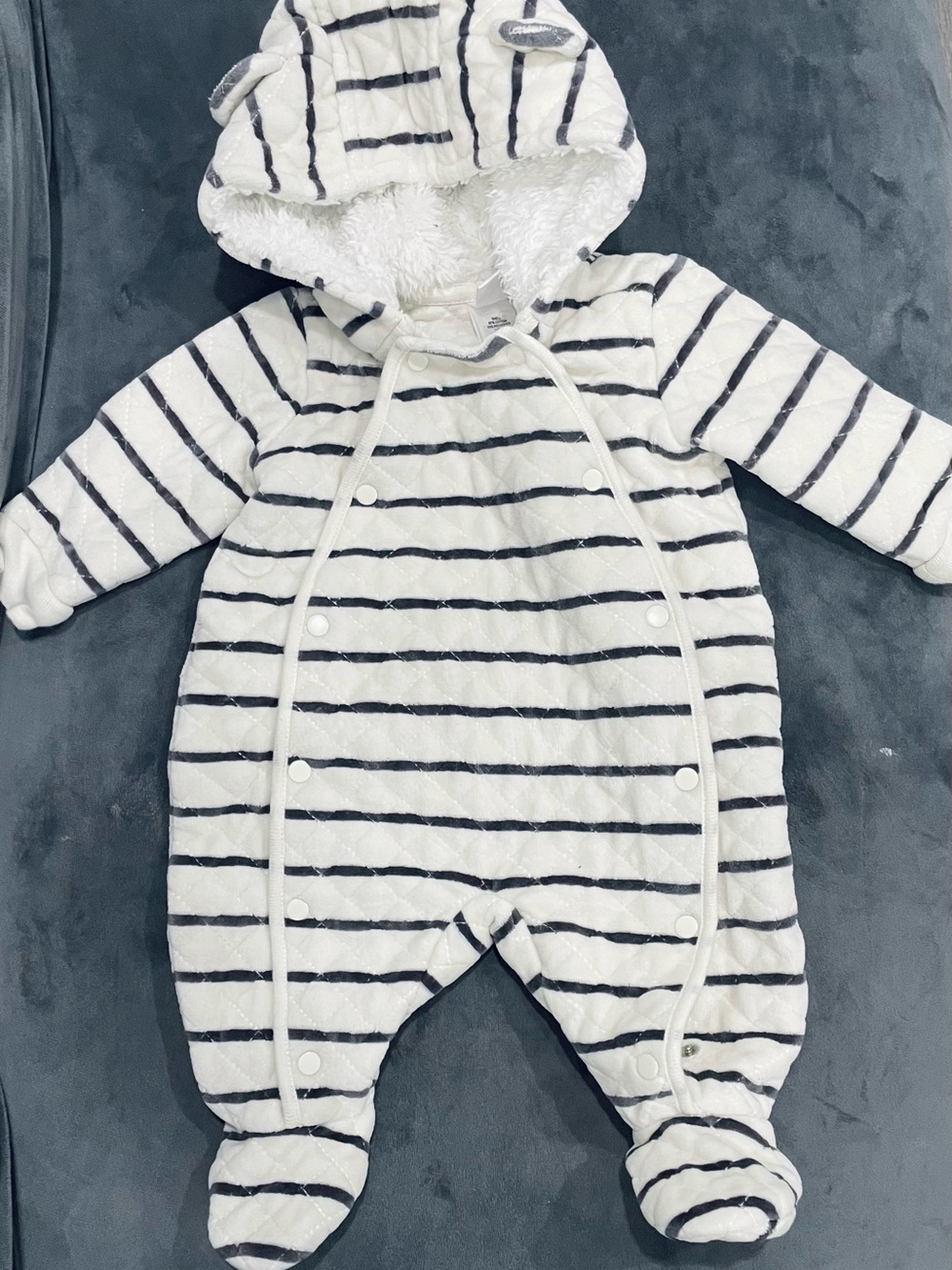 Nordstrom Cream & Black Striped Hooded Baby One-Piece Footie